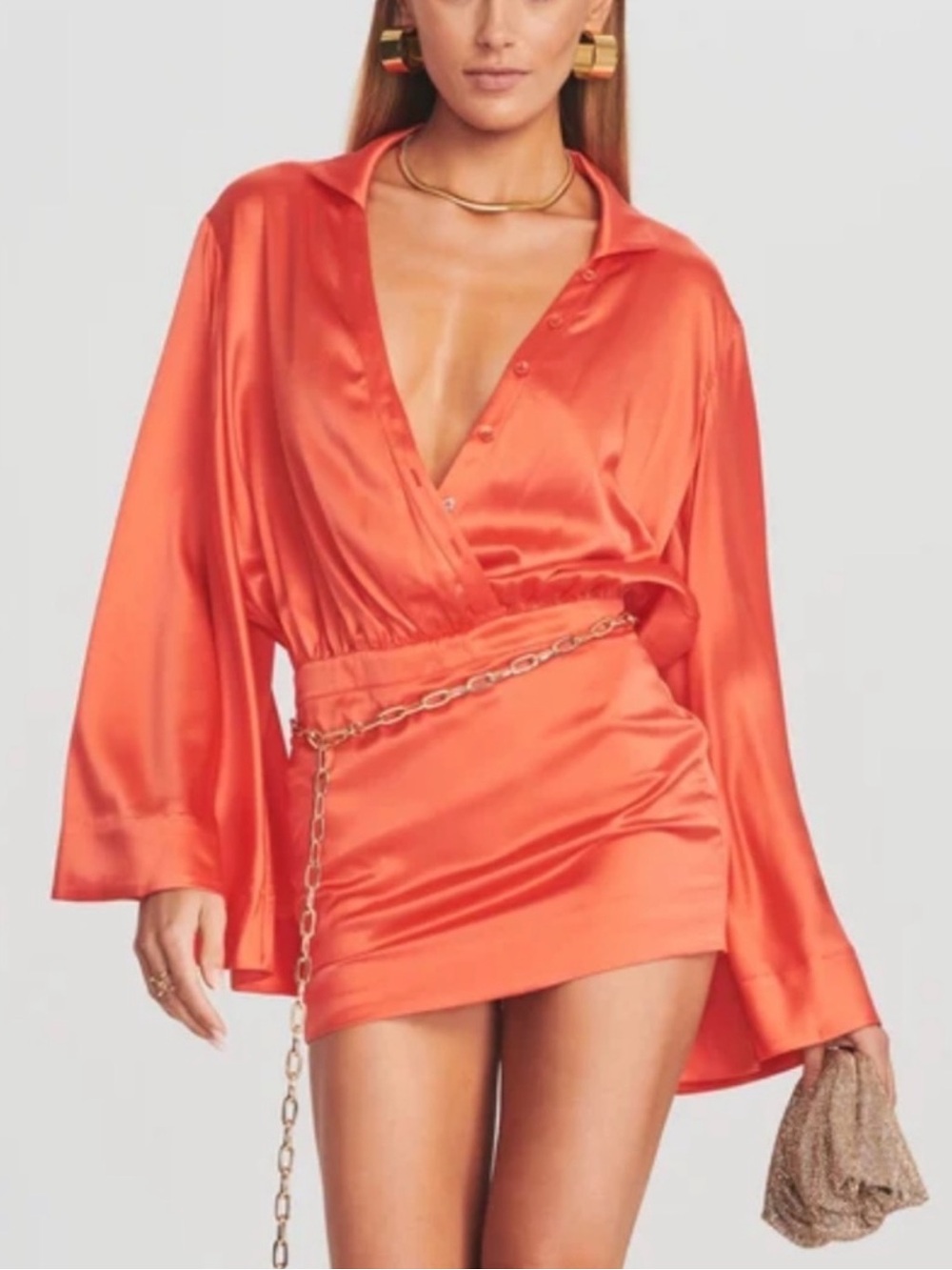 Retrofete Satin Mini Dress in Coral Orange